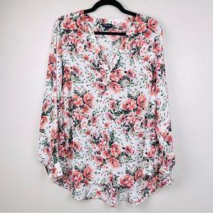 Floral V-Neck Blouse - Pink and White